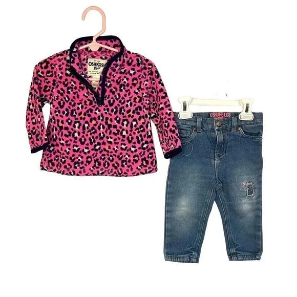 OshKosh B’Gosh fleece animal print pullover/Genuine Kids jeans Size 18 months - Picture 1 of 5
